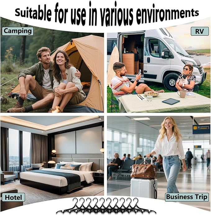 Travel Hangers, Foldable Hangers, Folding for Travtravel Hangerscruise Essentials, Folding Clothes Hanger, Travel Must Haves for Flying, Camping, Hotel, RV, Road Trip, 10 Pcs (Black)