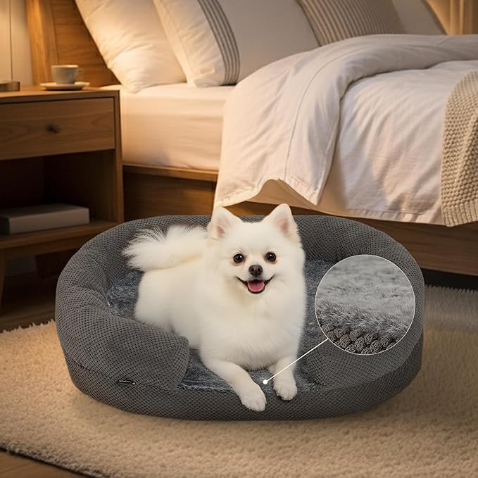 Donut Dog Bed for Small Dogs, 28" Orthopedic Pet Sofa with Egg Crate Foam, Washable Cover & Non-Slip Bottom, Cozy Cat Couch with Bolstered Sides, Grey (28")