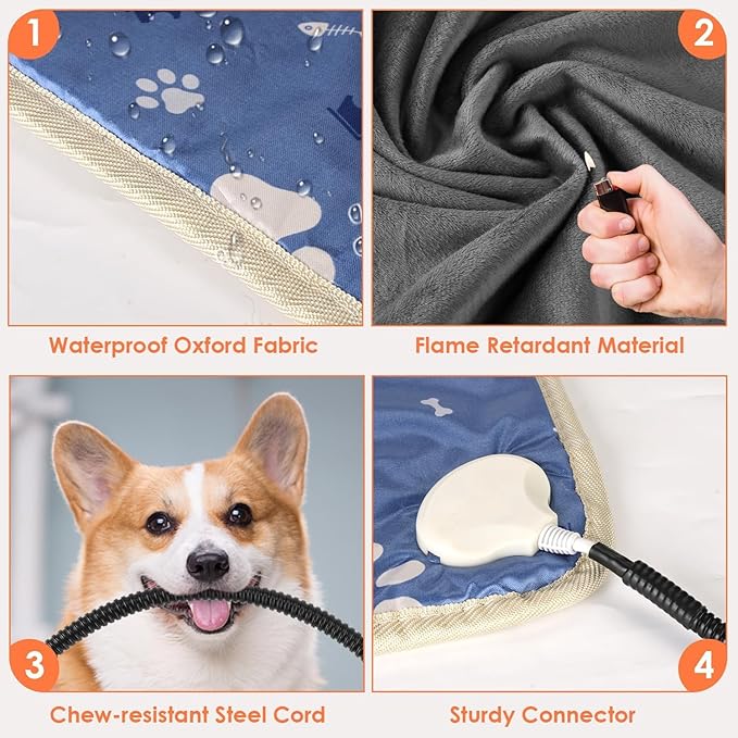 Pet Heating Pad for Dogs and Cats, 9 Adjustable Temperature Dog Heating Pad, Electric Heated Dog Bed, Heated Blanket for Dogs with Chew Resistant Cord for Dog Cat Animal, 28x18 Inch