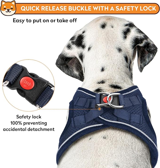Dog Harness with Leash Set, No-Pull Step-in Reflective Pet Harness with 1 Leash Clips, Adjustable Soft Padded Easy Walk Dog Vest for Small Medium Large Dogs, Cats(Dark Blue, Large)