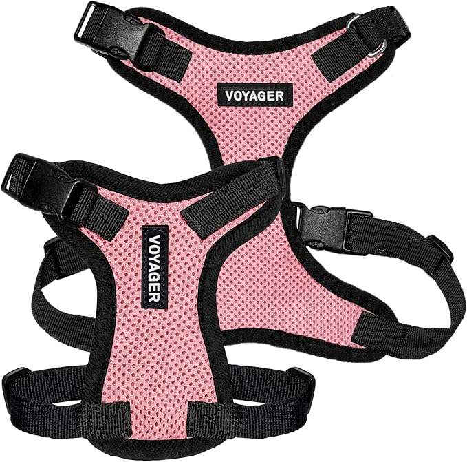 Voyager Step-in Pet Harness - All Weather Mesh, Adjustable Step in Harness for Cats and Dogs by Best Pet Supplies - Pink/Black Trim, XS