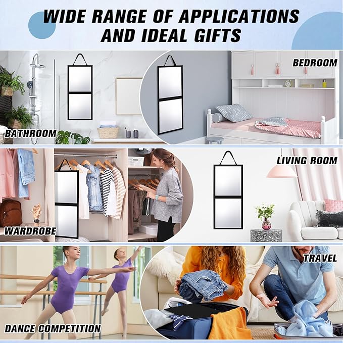 Foldable Portable Full Length Mirror for Dorm Dance Backstage Camping Travel Hanging Folding Makeup Body Mirror for Dancers Artists Home Aestheticians Spa(Black,25.6" X 12")