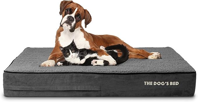 The Dog’s Bed Orthopedic Memory Foam Dog Bed, XL Grey Plush 46x28, Pain Relief for Arthritis, Hip & Elbow Dysplasia, Post Surgery, Lameness, Supportive, Calming, Waterproof Washable Cover