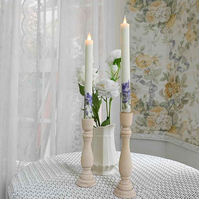 Flameless Taper Candles Flickering with Remote and Timer, 3D Moving Flame Taper Candle Battery Operated to 400 Hours, 9 Inch Window Candles, (Lilac)