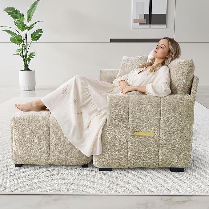 110" L Shaped Modern Boucle Sofa Modular Sectional Cloud Couch with Ottoman, Tufted 4-Seat Deep Seat Sofa with Pillows for Living Room, Bedroom and Apartment, Light Brown