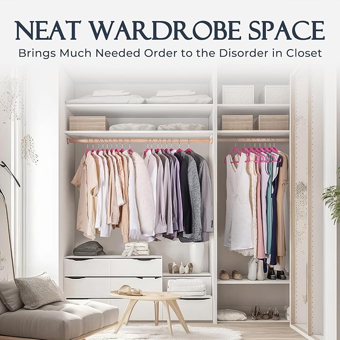 HOUSE DAY Rosy Red Velvet Hangers 60 Pack, Non Slip Clothes Felt Hanger Heavy Duty for Coat, Premium Slim Space Saving Suit Hangers for Closet Organizer, 360° Rotating Silver Hook