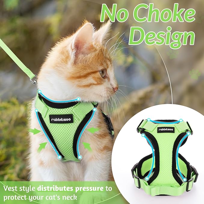 rabbitgoo Cat Harness and Leash for Walking, Escape Proof Soft Adjustable Vest Harnesses for Cats, Easy Control Breathable Reflective Strips Jacket, Light Green, XXS