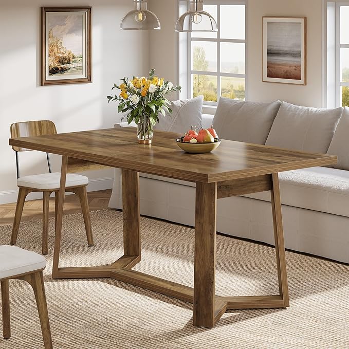 Tribesigns Rectangle Dining Table for 4, 47-Inch Wooden Kitchen Table, Farmhouse Dinning Room Dinner Table for Living Room, Small Spaces, Easy Assembly, Heavy Duty (Rustic Brown)