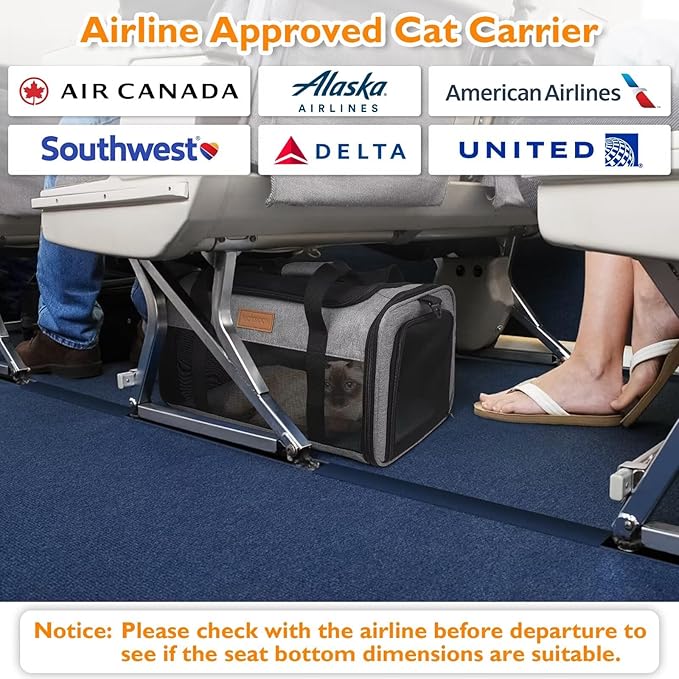 PETUX Pet Carrier Airline Approved - 17"x11"x9.5" Cat Travel Carrier with Litter Box for Small Cats up to 12 lb - Top Open Portable TSA Approved Pet Carrier in Cabin for Travel and Vet Visit - Grey