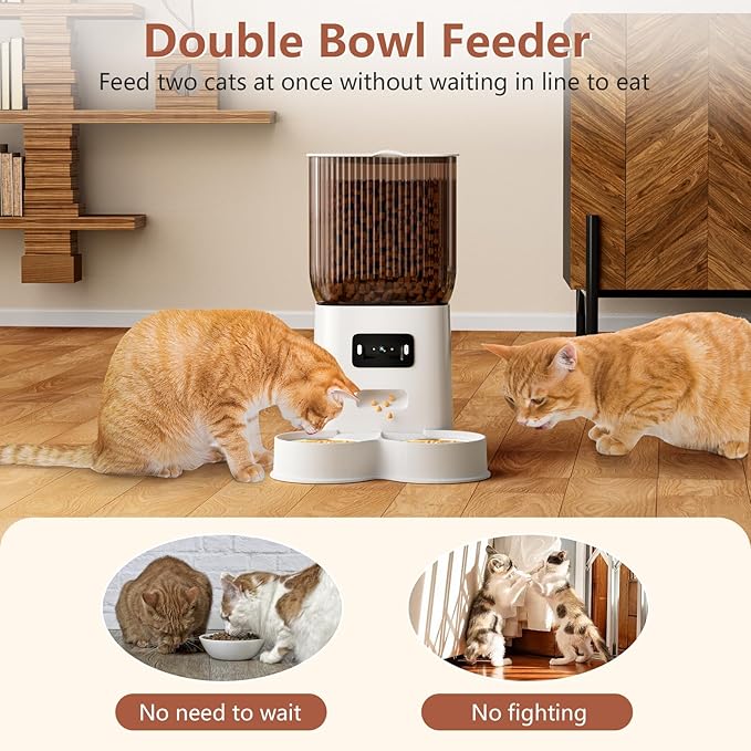 Cat Automatic Feeders with Camera, 5L Auto Dog Feeder with Dual Power Supply Pet Feeder for Easy Clean, Cat Food Dispenser for Multiple Pet Detachable (Camera)