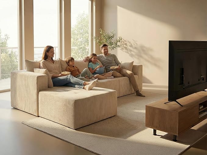 Cloud Boneless Sectional Sofa, Modular Sofa with Deep Seat, Modern Upholstered Couch with Chaise Lounge, Fluffy Comfy L-Shape Sectional Couch for Living Room, Black