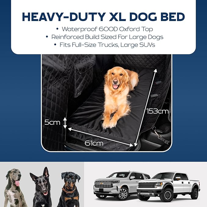Dog Bed for Car Back Seat, Extra Large Black – As Seen on Shark Tank – Fits Large Seat Extender & XL Floor Cover – Waterproof, Machine-Washable – Dog Mat for Car with Rebound Foam Comfort