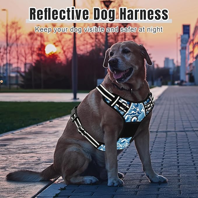Rnivvi No Pull Dog Harness, Cute Reflective Medium Sized Puppy Kitten Harness, Adjustable Soft Padded Vest for Medium Dogs, Heavy Duty Pet Vest with Easy Control Handle for Walking, Japanese Style