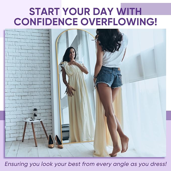 Full Length Mirror, 68"x26" Arched Floor Mirror Freestanding, Floor Standing Full Body Mirror with Stand for Bedroom, Hanging Mounted for Living Room Cloakroom, Gold