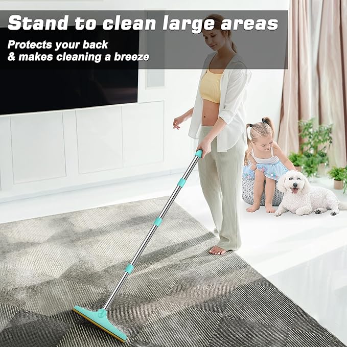 B-Land Carpet Rake for Pet Hair Removal, Reusable Pet Hair Remover with 60” Adjustable Long Handle, Carpet Scraper Dog Cat Hair Remover Tool for Rugs, Mats, Couch, Furniture Blue