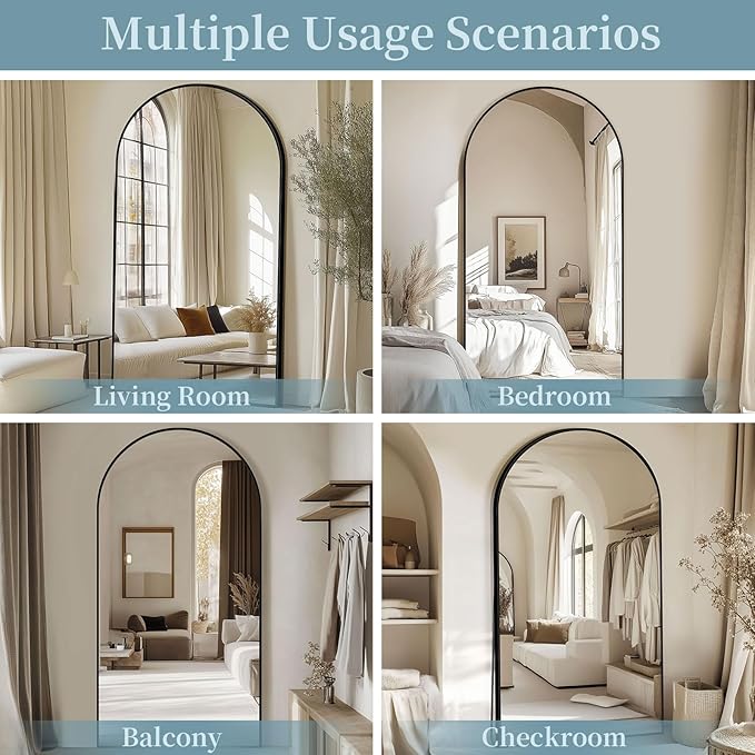 Full Length Mirror, 77"x38" Oversized Floor Mirror with Stand, Hanging or Leaning Full Body Mirrors Mirror for Bedroom, Living Room, Cloakroom, Arch, Black