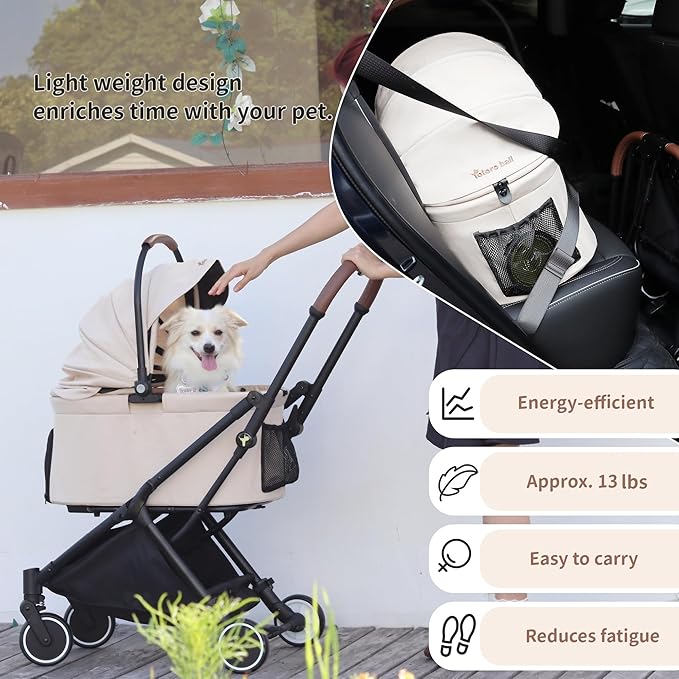 Pet Stroller for Small Dogs & Cats – Gravity Foldable 3 in 1 Dog Stroller with Lightweight Removable Carrier Holds up to 44 lbs & 180° Canopy with Storage Basket