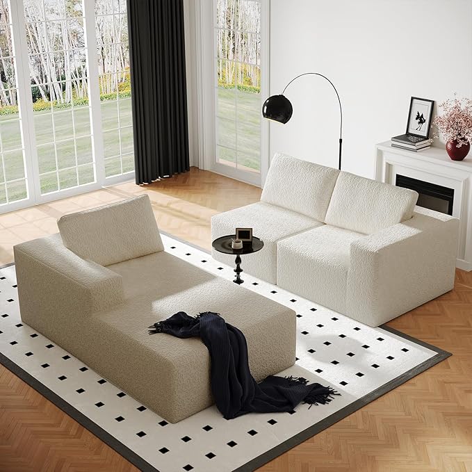 108" Cloud Modular Sectional Couch with L-Shape Chaise, Modern Sectional Sofa with Deep Seat Couch, Ultra Soft Knit Fabric Couches for Living Room, No Assembly Required, Left Facing Chaise (Beige)