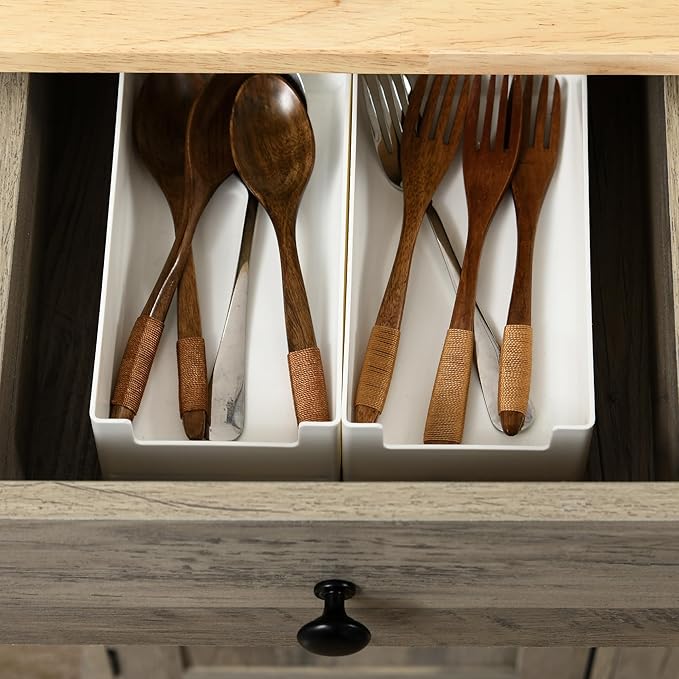 HOMCOM Sideboard with Solid Wood Countertop, Modern Kitchen Storage Cabinet, Coffee Bar Cabinet with 3 Drawers, Doors and Adjustable Shelf, Distressed Gray