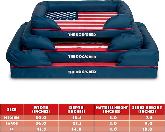 Replacement Outer Cover for The Dog's Bed Orthopedic Memory Foam Dog Bed. Washable Oxford Fabric, Medium (Blue with Red Piping USA Flag Embroidery & Centre Flag)