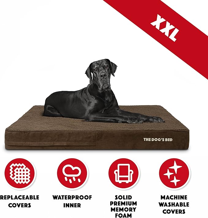 The Dog’s Bed Orthopedic Memory Foam Dog Bed, XXL Brown Plush 54x36, Pain Relief for Arthritis, Hip & Elbow Dysplasia, Post Surgery, Lameness, Supportive, Calming, Waterproof Washable Cover