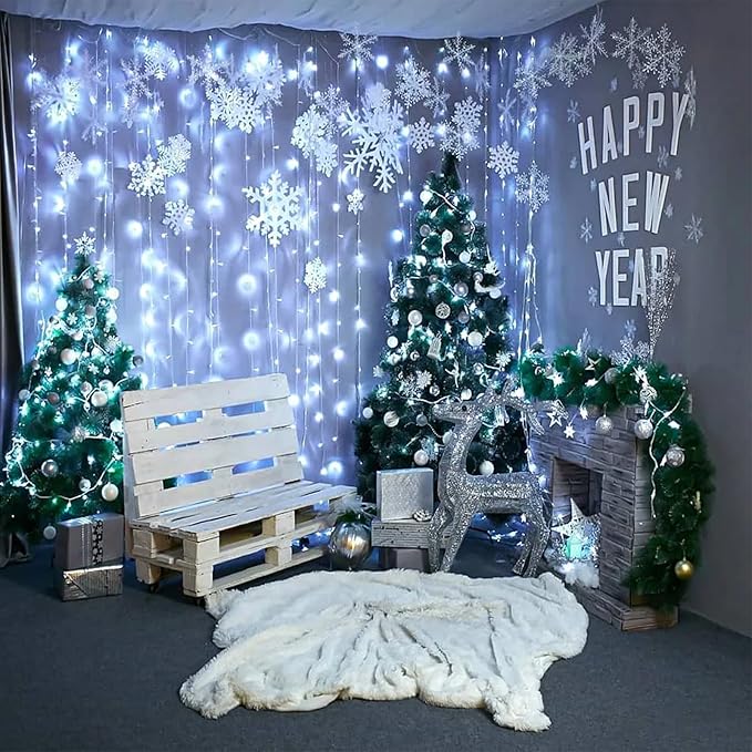 33ft 100 LED Christmas Lights Outdoor - 8 Modes Christmas String Lights Clear Wire Waterproof Plug in Twinkle Fairy String Lights for Indoor Outdoor Home Party Garden Decoration, Cool White