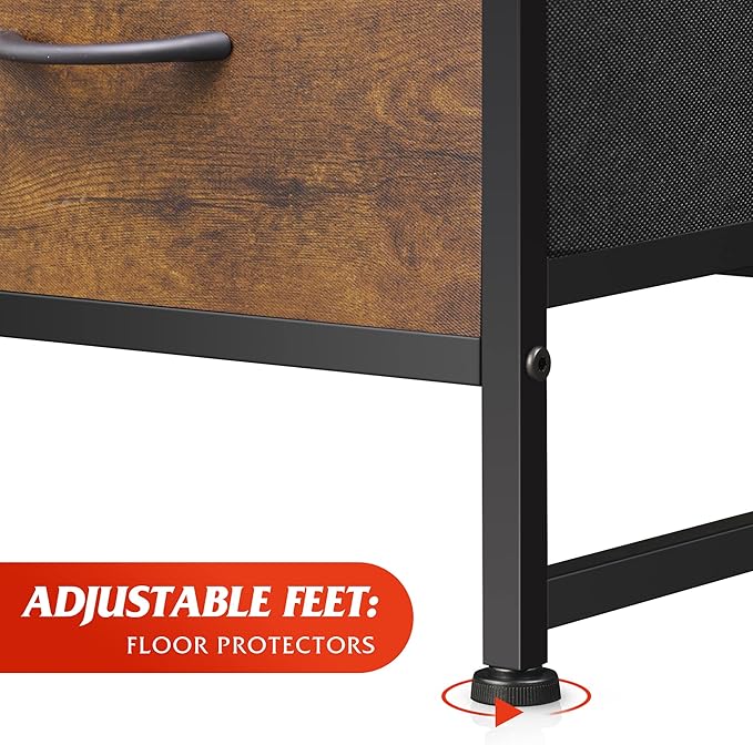 WLIVE 6 Drawer Dresser for Bedroom, Fabric Double Dresser, Storage Tower with Fabric Bins, Chest of Drawers for Closet, Living Room, Hallway, Rustic Brown Wood Grain Print