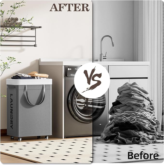 YECAYE 75L Rolling Collapsible Laundry Baskets, Easy-to-Assemble Laundry Basket with Wheels, Rolling Laundry Hamper, Foldable Clothes Hamper with Wheels for Bedroom, Bathroom, or Laundry Room