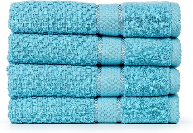 Ample Decor 100% Cotton Hand Towel for Bathroom Set of 4 - Popcorn Textured Towels - 18 X 28 Inch Sky Blue