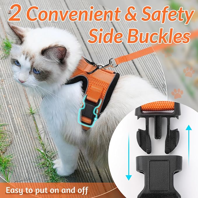rabbitgoo Cat Harness and Leash for Walking, Escape Proof Soft Adjustable Vest Harnesses for Cats, Easy Control Breathable Reflective Strips Jacket, Orange, XXS