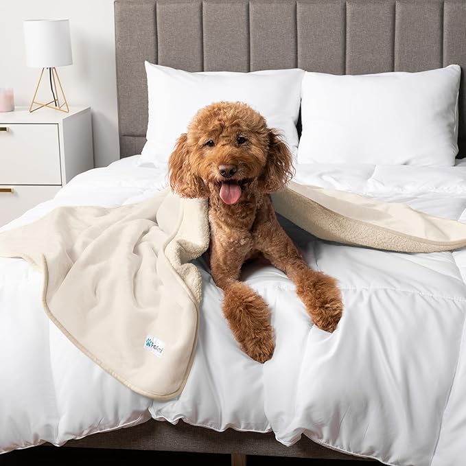 PetAmi Waterproof Dog & Cat Blanket - Pee Proof, Reversible, Soft Fleece - Washable, 24x32 Beige