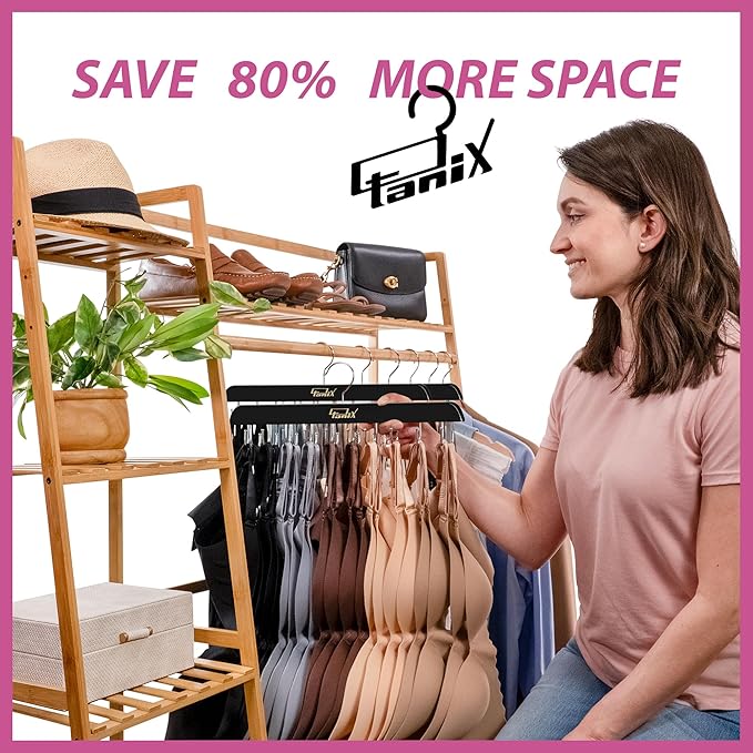 2 Pack Tank Top Hangers Space Saving, Bra Hangers for Closet Organizer, Bra Organizer for Closet, Space Saving Organizers and Storage for Dorm & Apartment for Tankto (Black)