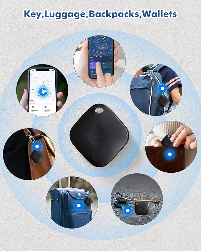 Real-time Positioning Air Tracker Tag, Key Finder, Work with Google Find Hub(Only for Android, Not for iOS), Bluetooth Tracker for Luggage, Backpack etc, 4 Pack Black