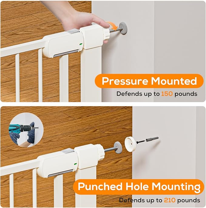 29.5-40.6" Baby Gate for Stairs, Baby Safety Essentials, Auto Close Gate for Doorways, Easy Install Pressure Mounted Dog Gate Indoor, Pet Gates for Dogs, White (2 Pack)