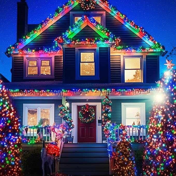 Kwaiffeo Multi Colored Christmas Lights, 100FT 300LED 8 Modes Connectable Colored Light for Xmas Tree Halloween Decorations Outdoor Indoor