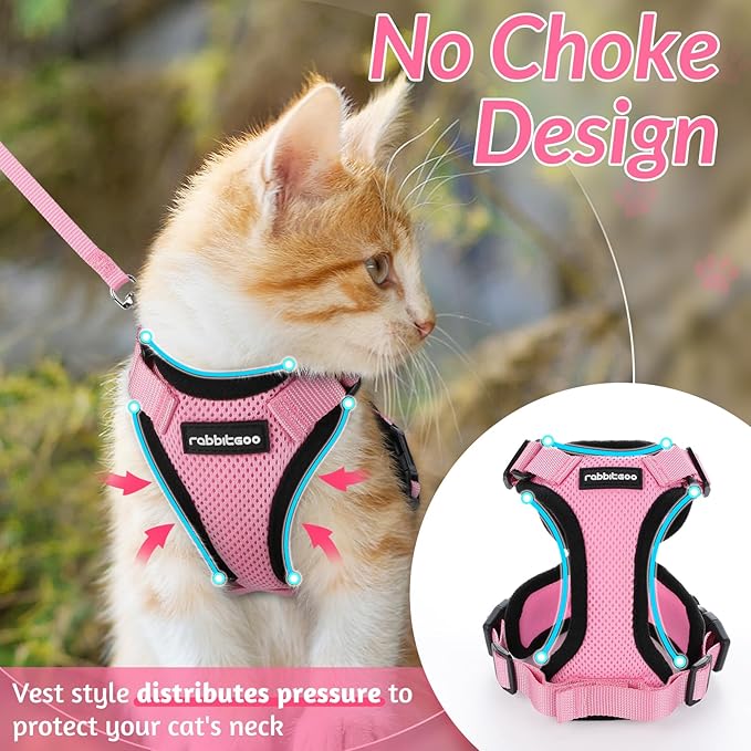 rabbitgoo Cat Harness and Leash for Walking, Escape Proof Soft Adjustable Vest Harnesses for Cats, Easy Control Breathable Reflective Strips Jacket, Pink, S