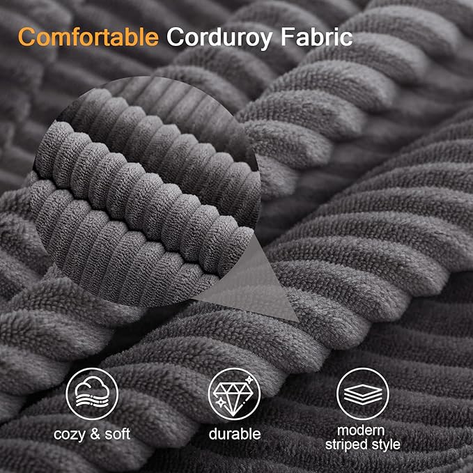 COMAX Convertible Sofa Bed, Folding Floor Couch Corduroy Fold Out Couch Bed Futon Sleeper Mattress with Pillows, Boneless Sofa Comfy Lounge Loveseat for Living Room Bedroom, Grey