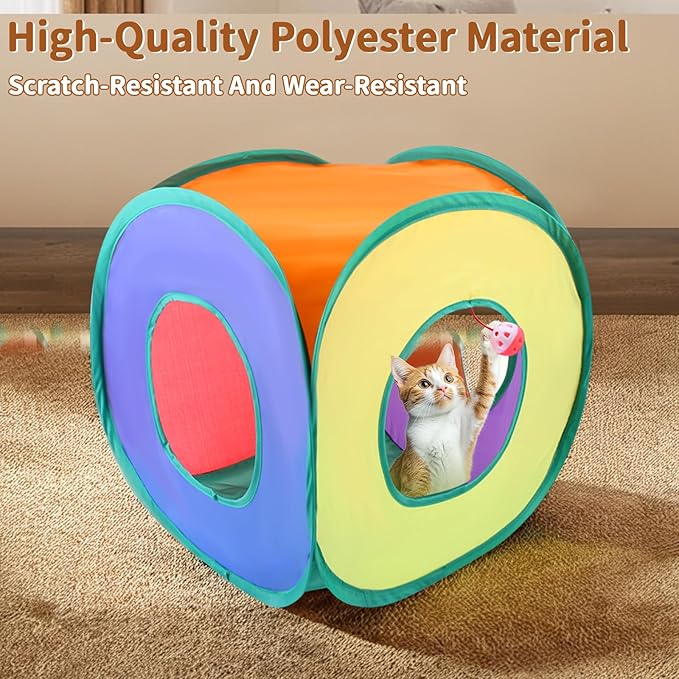iCAGY 25-Piece Cat Toys Kit with Rainbow Cube Tunnel - Interactive Cat Toy Bundle for Indoor Cats, Kitten Playtime Variety Set Includes Springs, Balls, Mice & Noise Toys