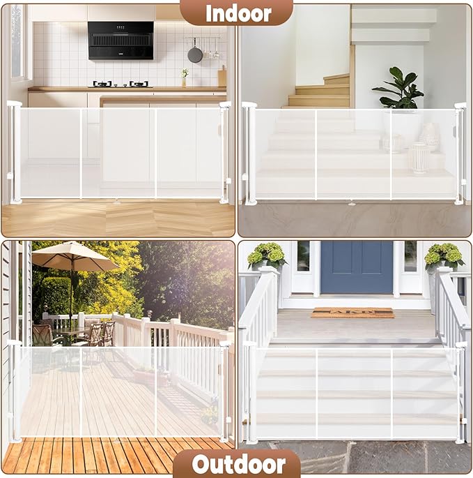 55" Retractable Baby Gate Extra Wide, 41" Tall Retractable Dog Gate for Stairs, Doorways, Decks, Mesh Gate Long Child Gate Pet Gate for Indoor, Outdoor, with Reinforced Mesh Rods, Dual Locks