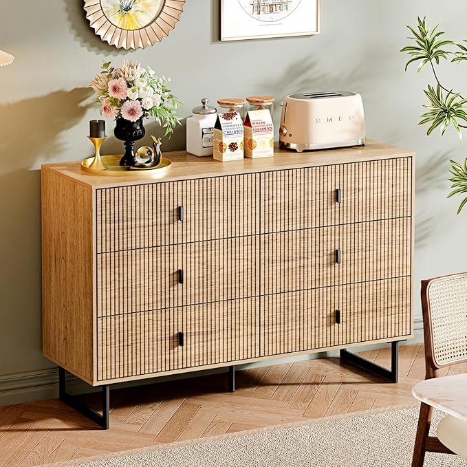 Modern Chest of Drawers with 6 Drawers,Deep Drawers,Clothes Organizer,Large Storage Cabinet for Living Room, Bedroom,Hallway,with Anti-Tipping Device,Wood