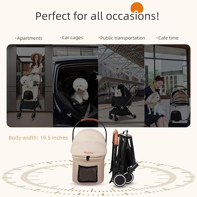 Pet Stroller for Small Dogs & Cats – Gravity Foldable 3 in 1 Dog Stroller with Lightweight Removable Carrier Holds up to 44 lbs & 180° Canopy with Storage Basket