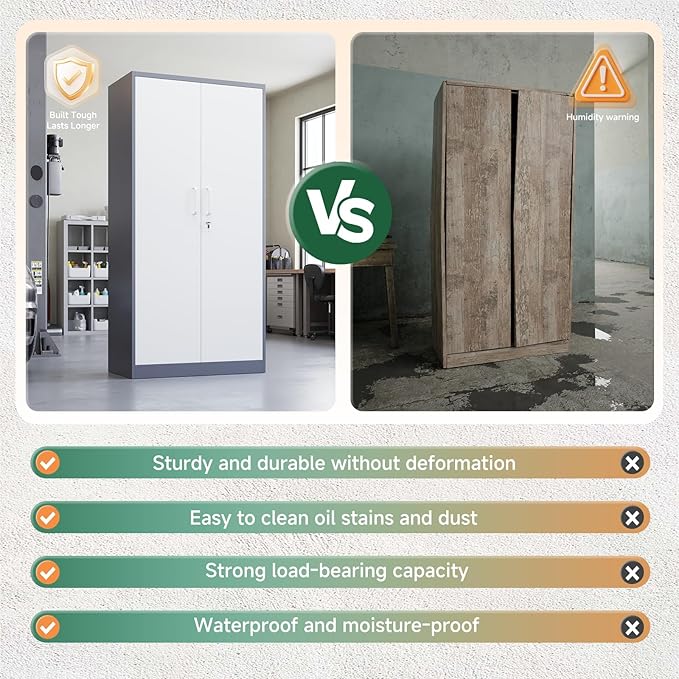 Letaya Metal Storage Cabinet with Lock Door, 71" Adjustable Shelf Steel Lockers for Office, Home,School,Garage Utility Tool Cabinet (2 Door-White&Gray)