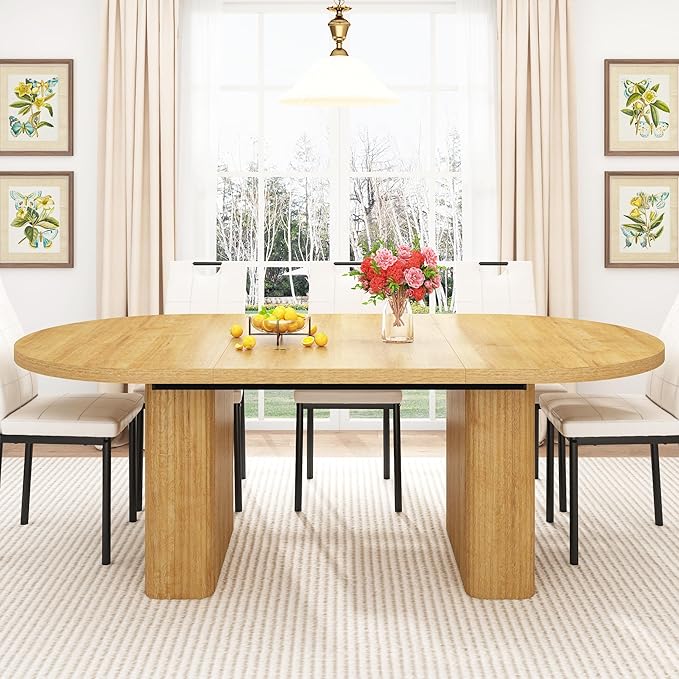 70.8 in Dining Table for 4 5 6 | Modern Natural Rectangular Kitchen Table W/Waterproof Wood Tabletop,Farmhouse Long Dining Room Tables W/Foot Pads&Wood Strip Base for Kitchen Living Room