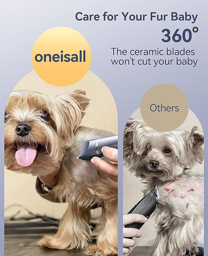 oneisall Dog Paw Trimmer 4 in 1, Low Noise Dog Clippers for Grooming, Cordless Dogs Grooming Kit Nail Grinder, IPX7 Waterproof Puppy Shaver for Pets's Paws, Eyes, Ears, Face, Rump