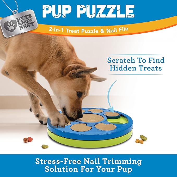 Pets Know Best Pup Puzzle Interactive Dog Nail File Treat Dispensing Toy, Mentally Stimulating Nail Trimmer, Paw Care and Play Toy | Difficulty Level; Easy