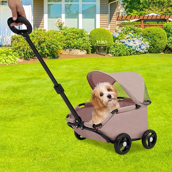 Small Dog Stroller, Pet Stroller for Shopping Walking, 4 Wheels Folding Dog Cart, for Cats/Dogs Weighing Less Than 15.43 Pounds (Pink)
