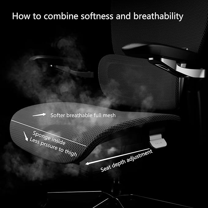 Ergonomic Office Chair, Mesh Home Desk Chair with Adaptive Lumbar Support, Gaming Chair with Headrest, 5D Armrest,90-130°Tilt, BIFMA Certified, Model Zen (Grey)