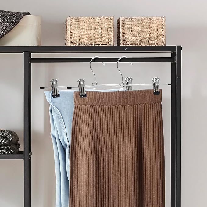 Pants & Skirt Hangers with Adjustable Non-Slip Clips - Space Saving Metal Hangers for Coats, Garments & Jeans - 10 Pack