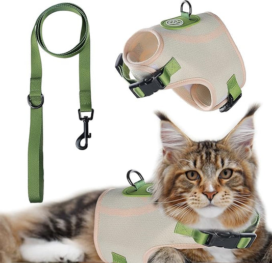 EVERKING Cat Harness and Leash Set, New Fly Fabric, Soft and Breathable, Adjustable cat Walking Jacket, Fashionable cat Vest (Beige, S(Neck 7.48"-9.06", Chest 11.42"-18.11", 5-11lbs))