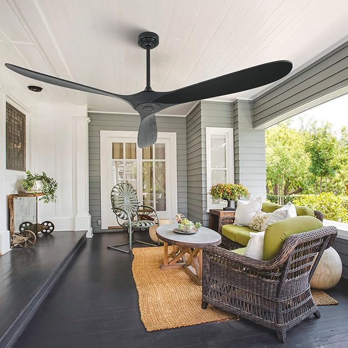 Ceiling Fan Without Light, 72 Inch Smart Wood Ceiling Fan no Lights, Compatible with Alexa/Google, 3 Natural Walnut Black Blades, Remote, Quiet Reversible DC Motor for Indoor Outdoor